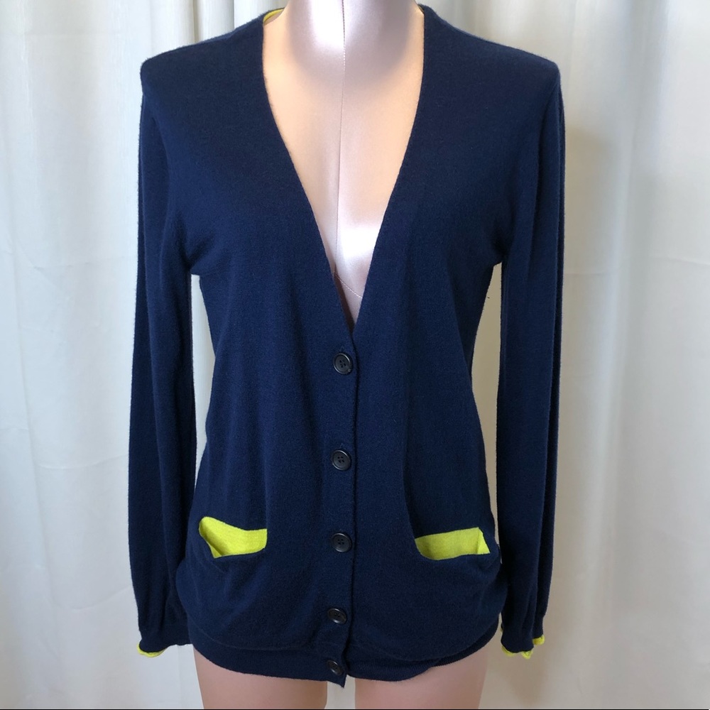 Joie Navy/Lime Wool Cashmere Blend Cardigan